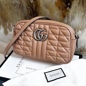 Gucci GG Marmont Mixed Matelasse Leather Small Neutral Crossbody Bag